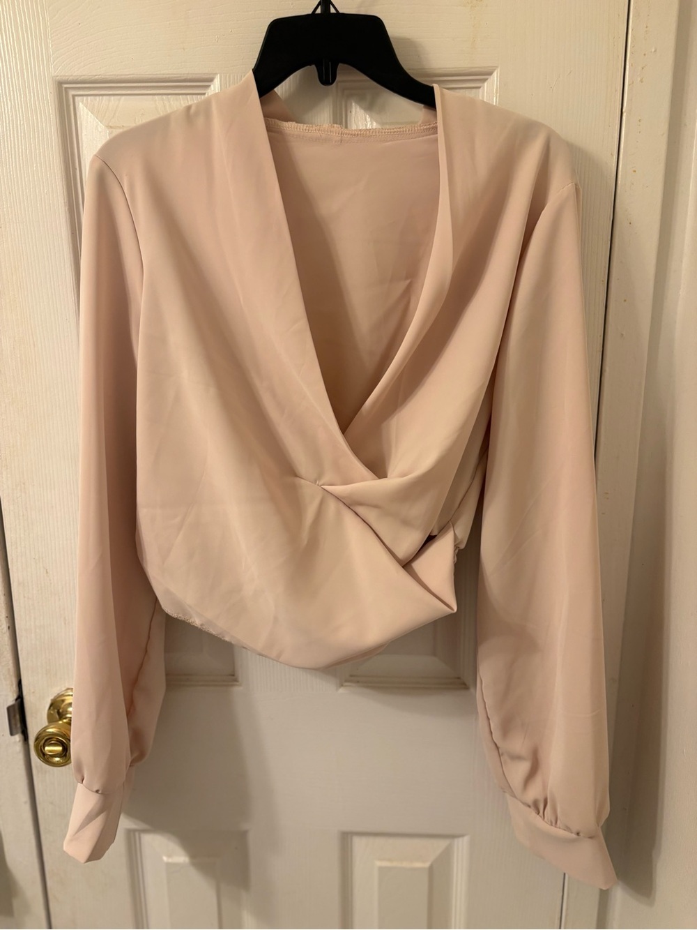 SHEIN Cream Draped V-Neck Long Sleeve Twist-Front Blouse